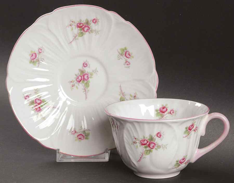 Bridal Rose (Oleander Shape) Flat Cup & Saucer Set by Shelley-1