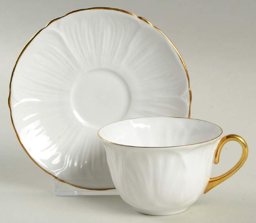 Oleander (Gold Trim) Flat Demitasse Cup & Saucer Set by Shelley-1