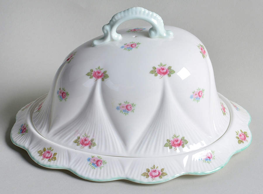 Rosebud (Dainty Shape) Cheese Dish with Lid (Wedge) by Shelley-1