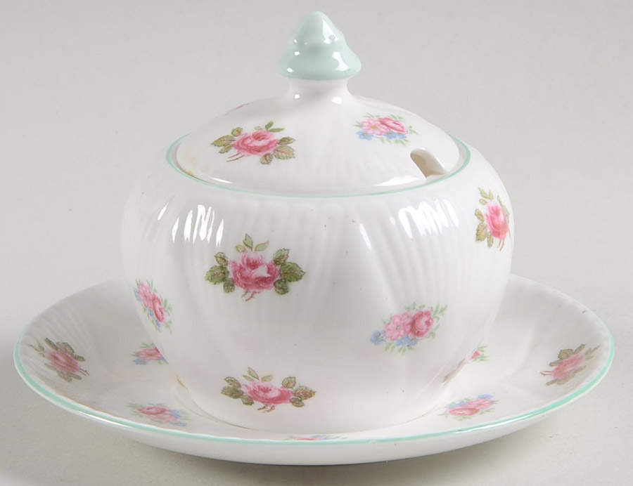 Rosebud (Dainty Shape) Mustard & Lid with Underplate by Shelley-1