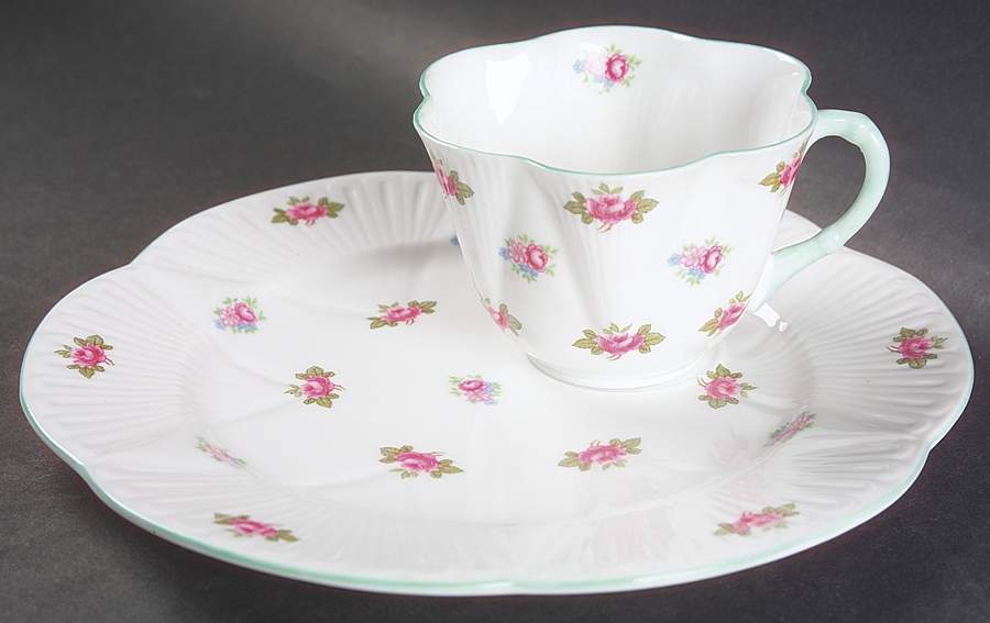 Rosebud (Dainty Shape) Snack Plate & Cup Set by Shelley-1
