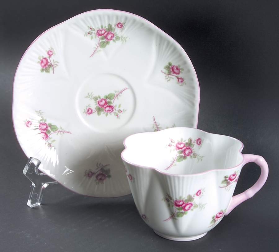 Bridal Rose (Dainty Shape) Flat Cup & Saucer Set by Shelley-1