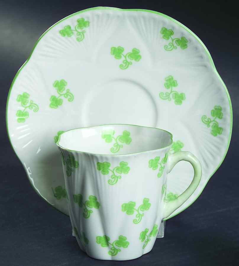 Shamrock (Dainty) Flat Demitasse Cup & Saucer Set by Shelley-1