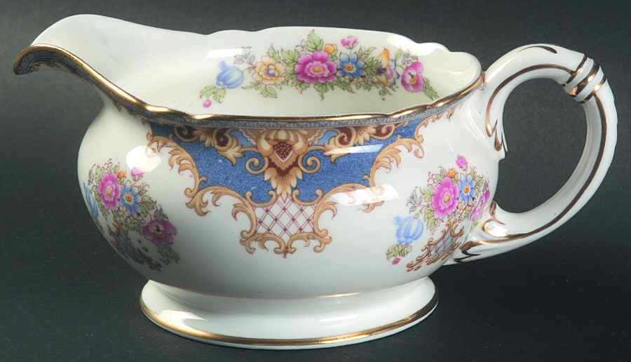 Sheraton Blue (Scalloped) Round Gravy Boat by Shelley-1
