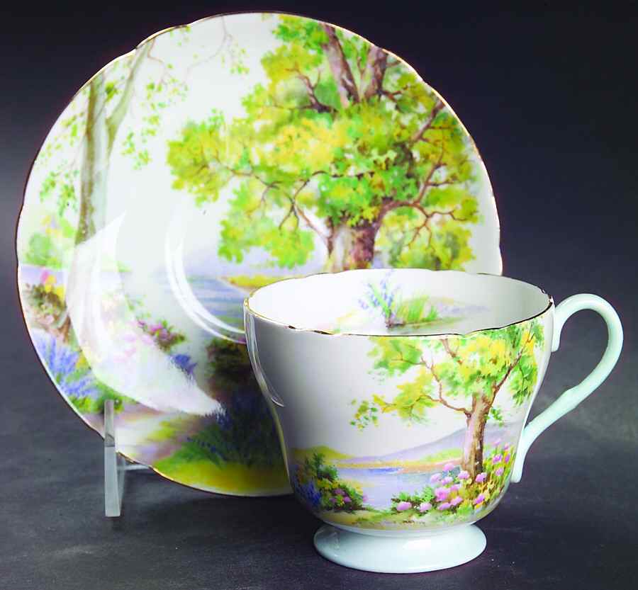 Woodland Footed Cup & Saucer Set by Shelley-1