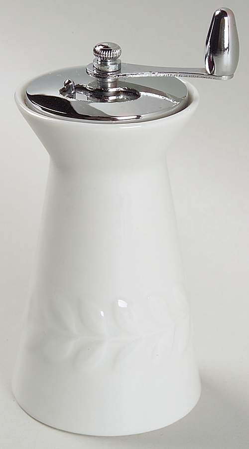 Carlton (All White, Embossed Laurel) Pepper Mill for Mill Set by Shenango-1