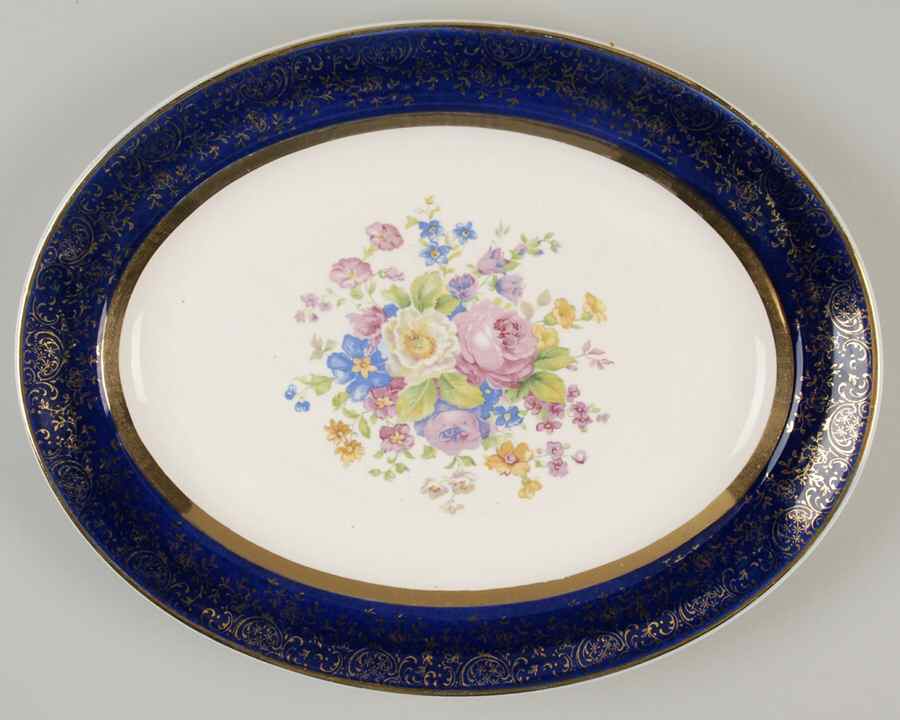 Aristocrat Cobalt Blue (Floral Center) 11" Oval Serving Platter by Salem-1