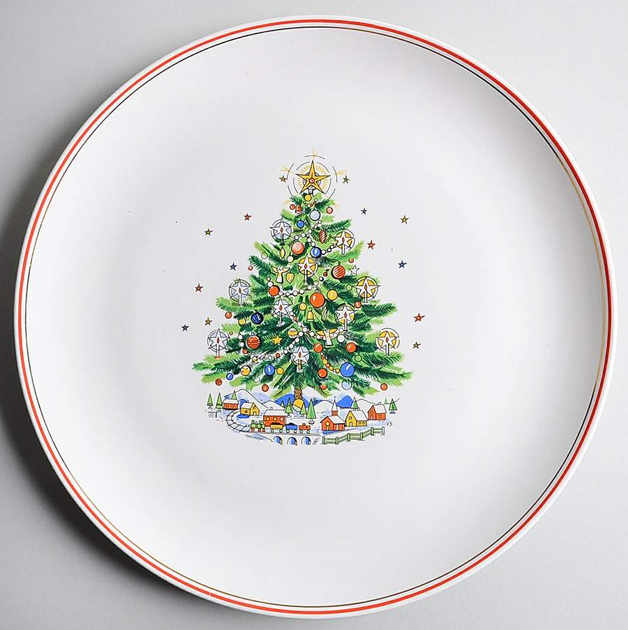 Christmas Eve (Earthenware, Red, Gold) 13" Chop Plate (Round Platter) by Salem-1