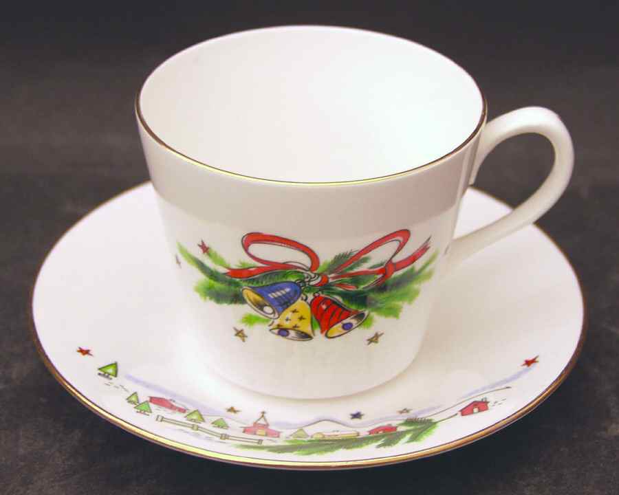 Christmas Eve (No Color Bnd, Gold Trim) Flat Cup & Saucer Set by Salem-1