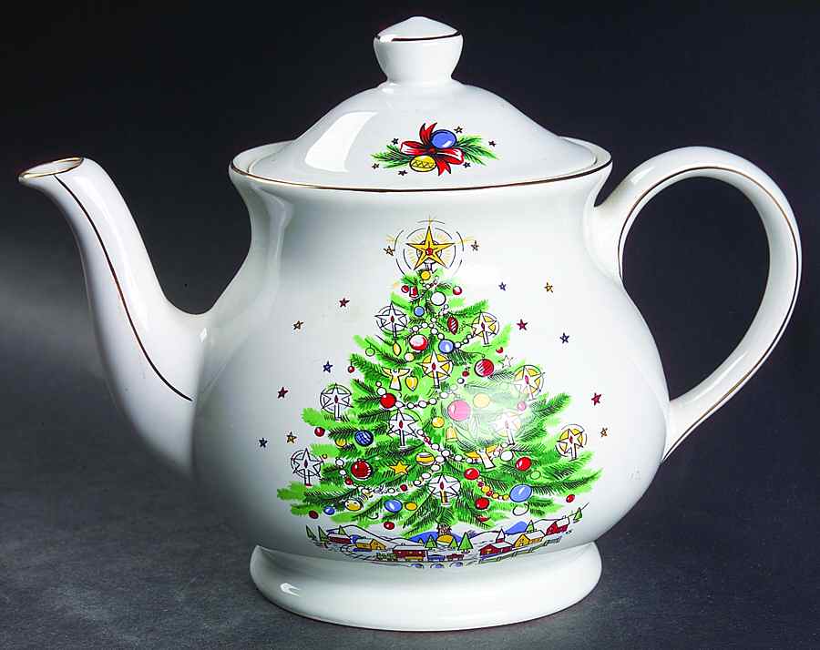 Christmas Eve (No Color Bnd, Gold Trim) Teapot & Lid by Salem-1