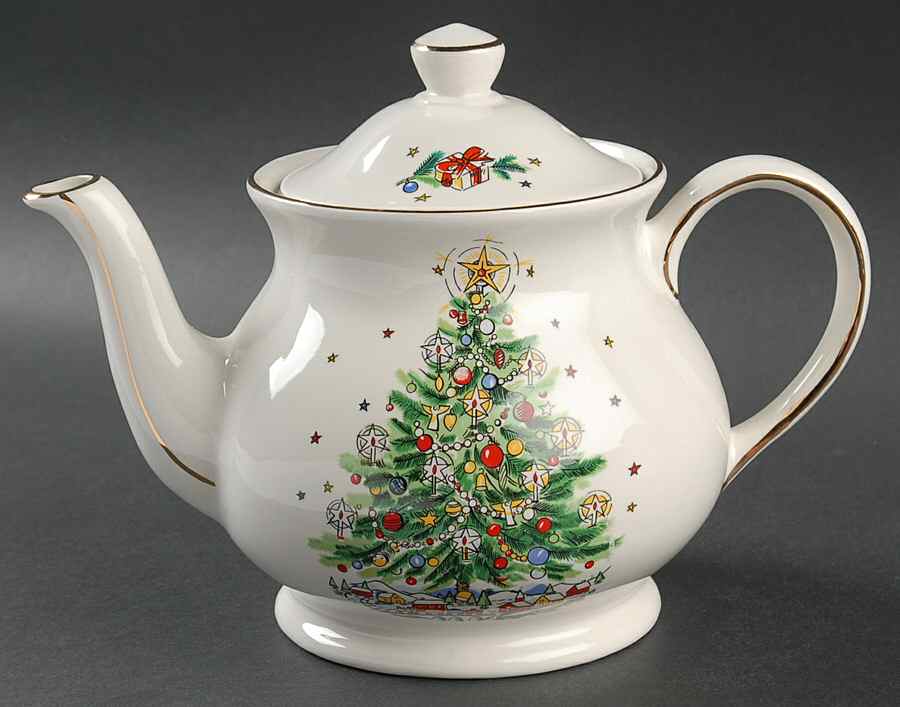 Christmas Eve (No Color Bnd, Gold Trim) Teapot & Lid by Salem-1
