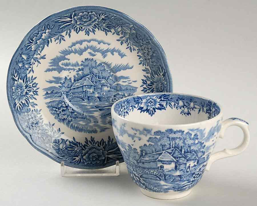 English Village Blue Flat Cup & Saucer Set by Salem-1