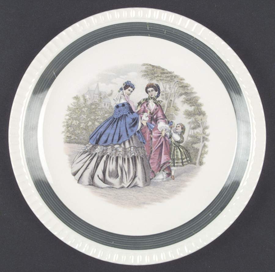Godey Fashions (Fluted, Green Band) Luncheon Plate by Salem-1