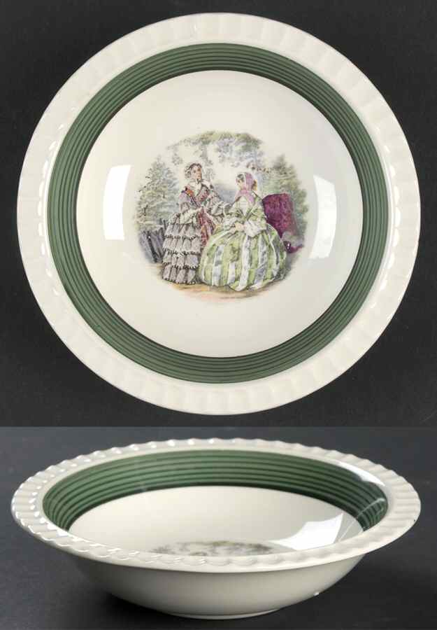 Godey Fashions (Fluted, Green Band) Rim Fruit/Dessert (Sauce) Bowl by Salem-1