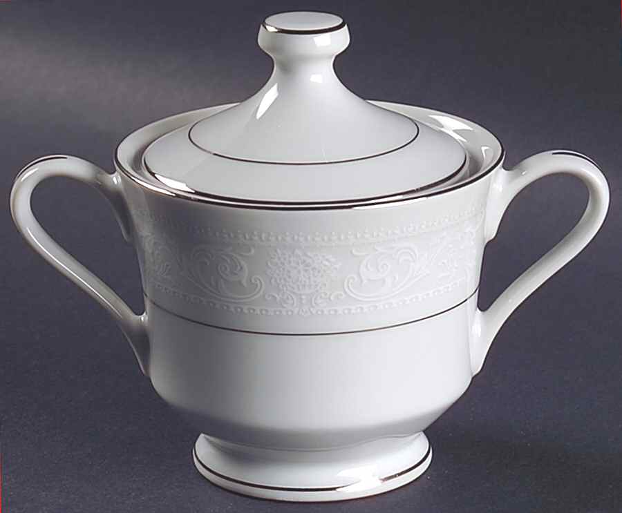 Lace Bouquet (Platinum Trim) Sugar Bowl & Lid by Salem-1