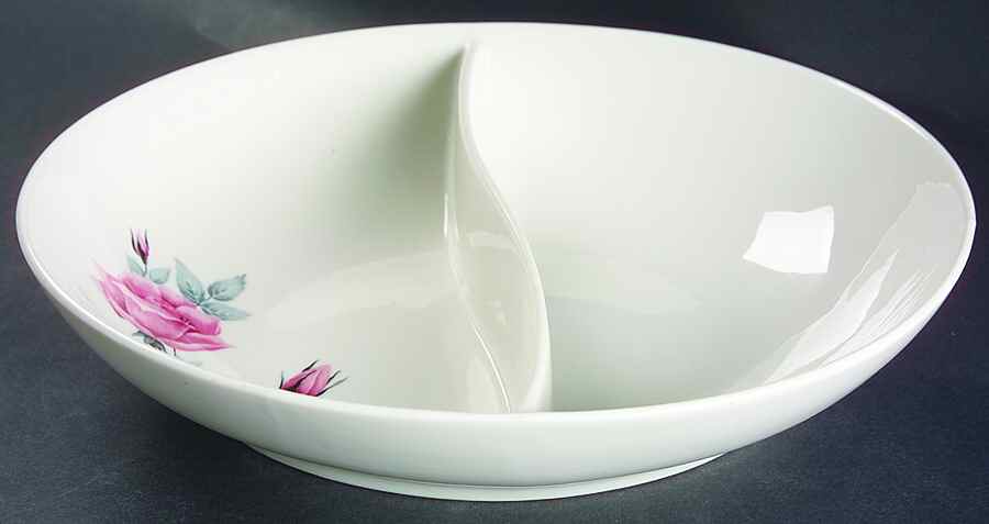 Classic Rose 10" Oval Divided Vegetable Bowl by Sloan China Co-1