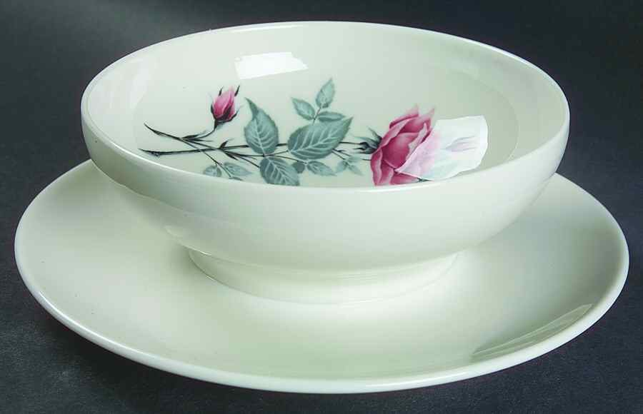Classic Rose Gravy Boat with Attached Underplate by Sloan China Co-1