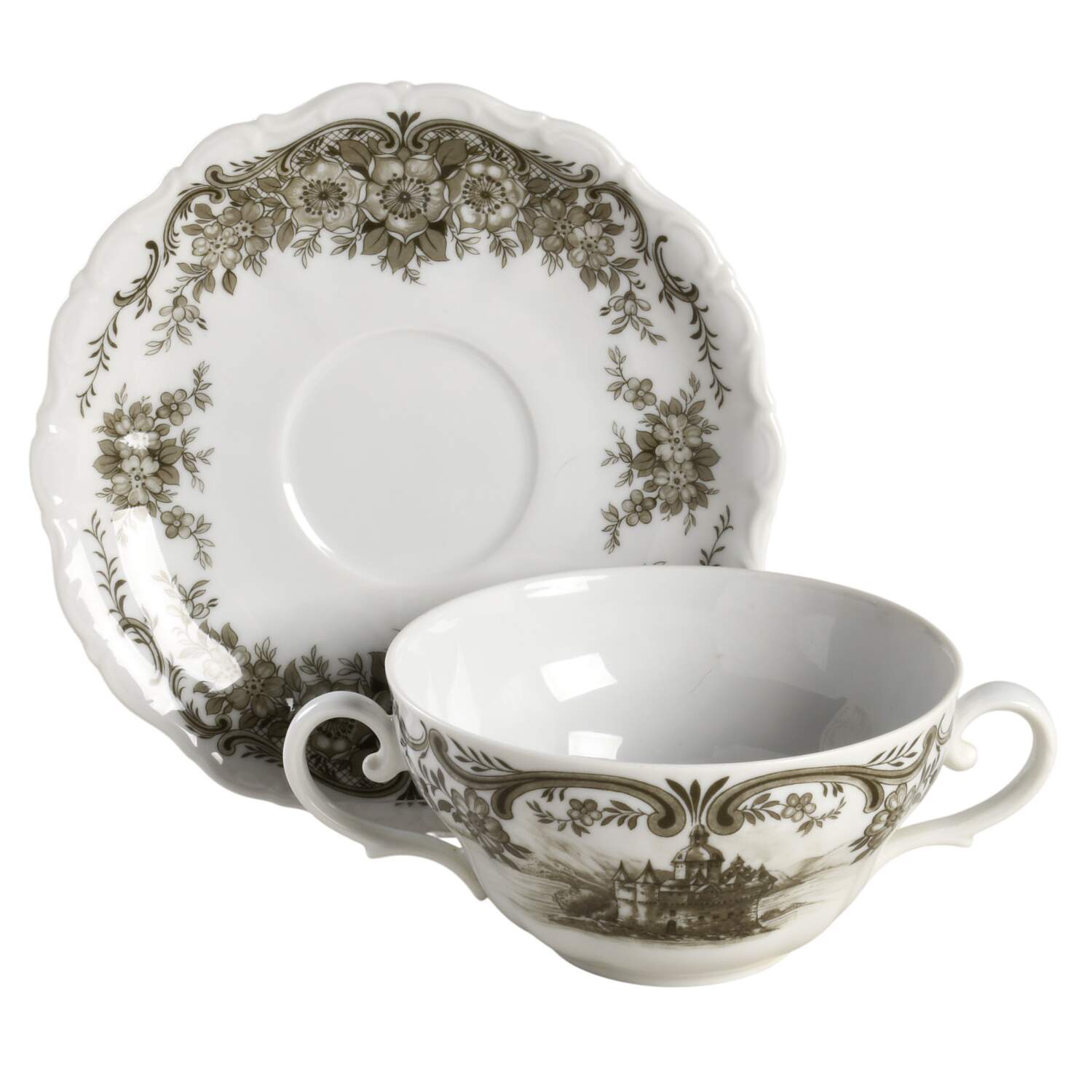 Rhinegau (Scalloped) Flat Cream Soup Bowl & Saucer Set by Seltmann-1