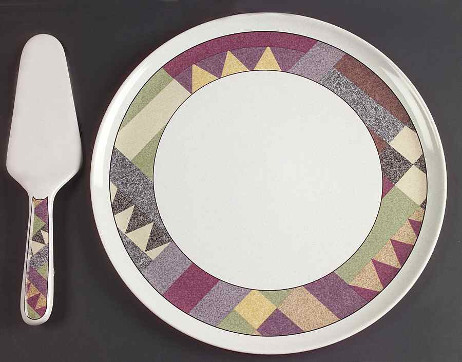 Palm Desert Cake Plate & Solid Ceramic Server Set (No Box) by Studio Nova-1