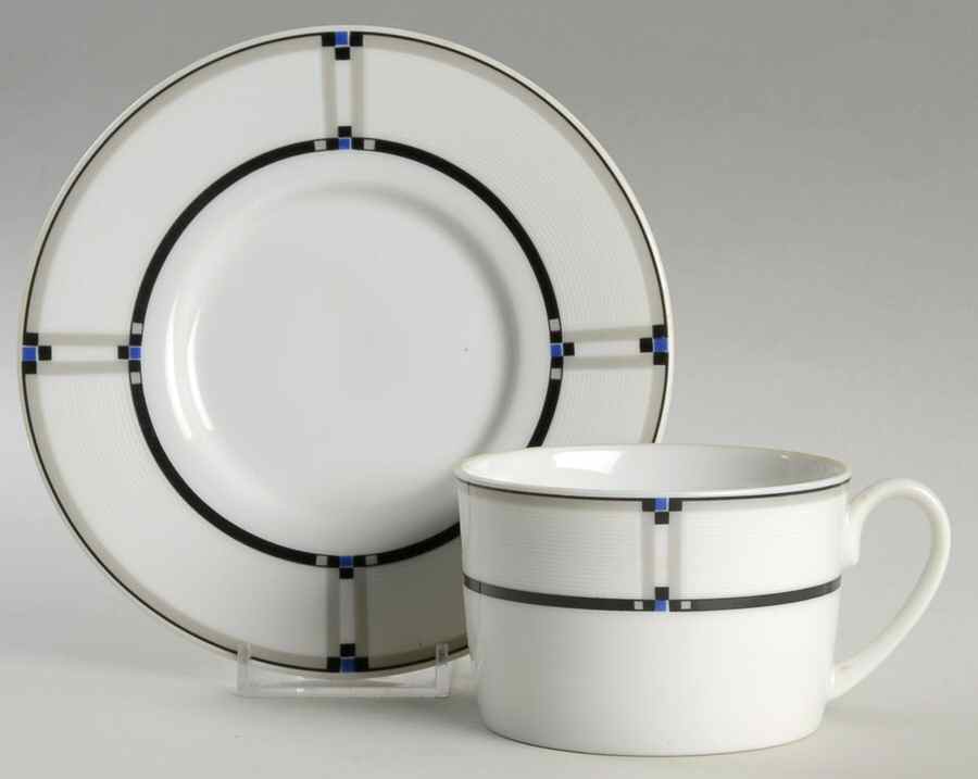 Tangent Black Blue Flat Cup & Saucer Set by Studio Nova-1