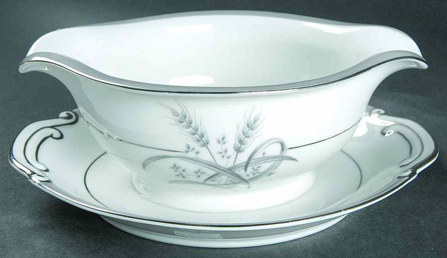 Silver Wheat Gravy Boat with Attached Underplate by Sone-1