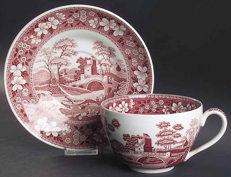 Archive Collection Cranberry Jumbo Cup & Saucer Set by Spode-1