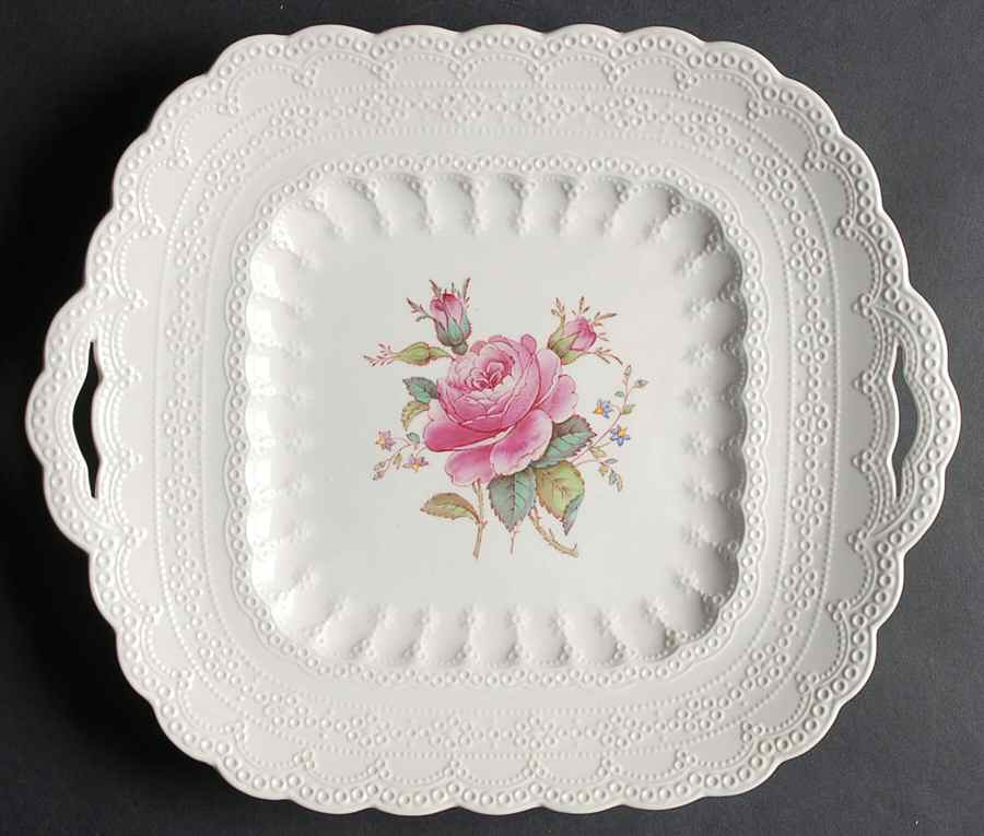 Billingsley Rose Pink (Old Backstamp) Square Handled Cake Plate by Spode-1