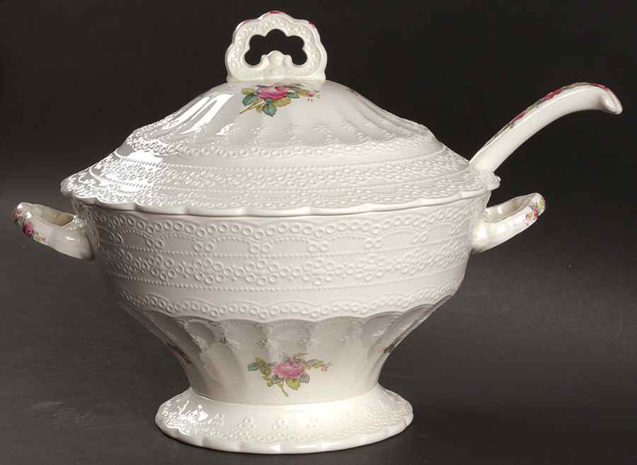 Billingsley Rose Pink (Old Backstamp) Tureen & Lid w/Ladle by Spode-1