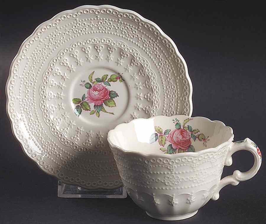 Billingsley Rose Pink (Old Backstamp) Flat Cup & Saucer Set by Spode-1