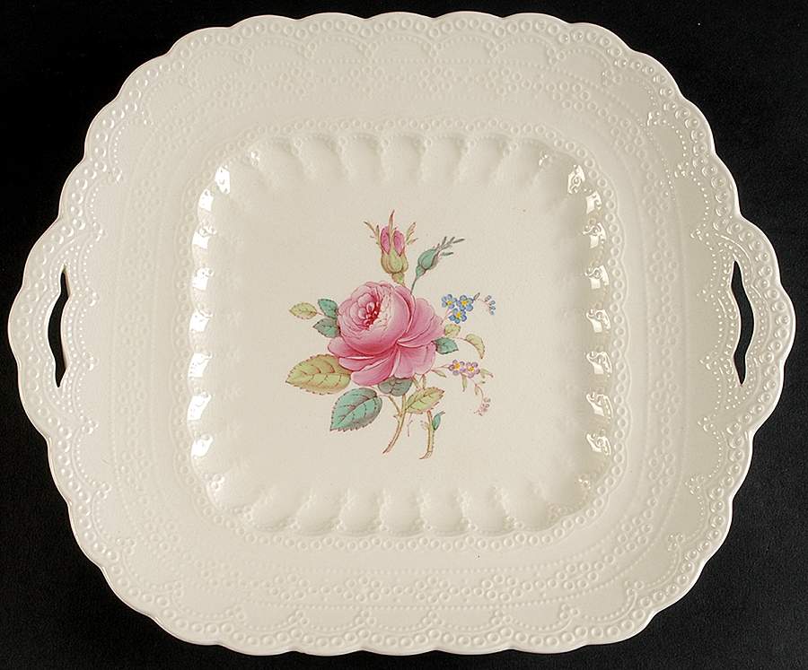 Billingsley Rose Pink (Old Backstamp) Square Handled Cake Plate by Spode-1