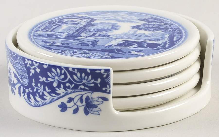 Blue Italian (5 Piece) Coaster Set (4 Coaster & Holder) by Spode-1