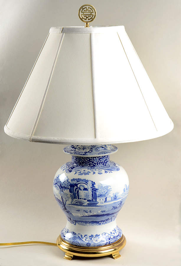 Blue Italian Electric Temple Jar Lamp & Shade by Spode-1