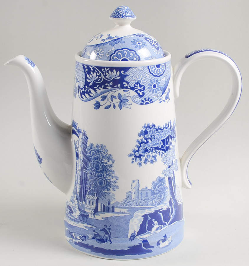 Blue Italian Ascot Shape Coffee Pot & Lid by Spode-1