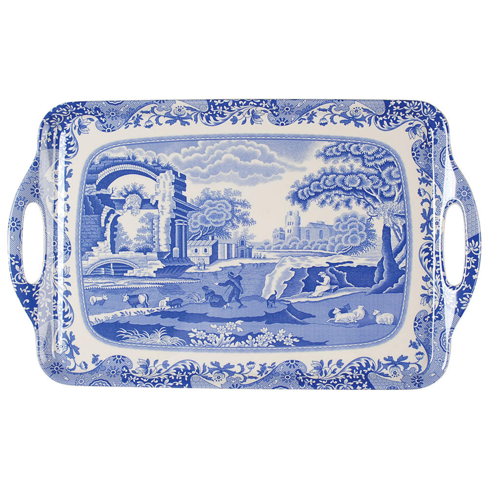 Blue Italian 19" Rectangular Handled Serving Melamine Tray by Spode-1