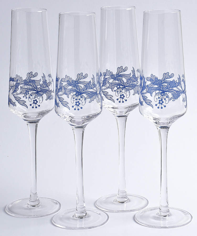 Blue Italian Glassware Champagne Flute - Set of 4 by Spode-1