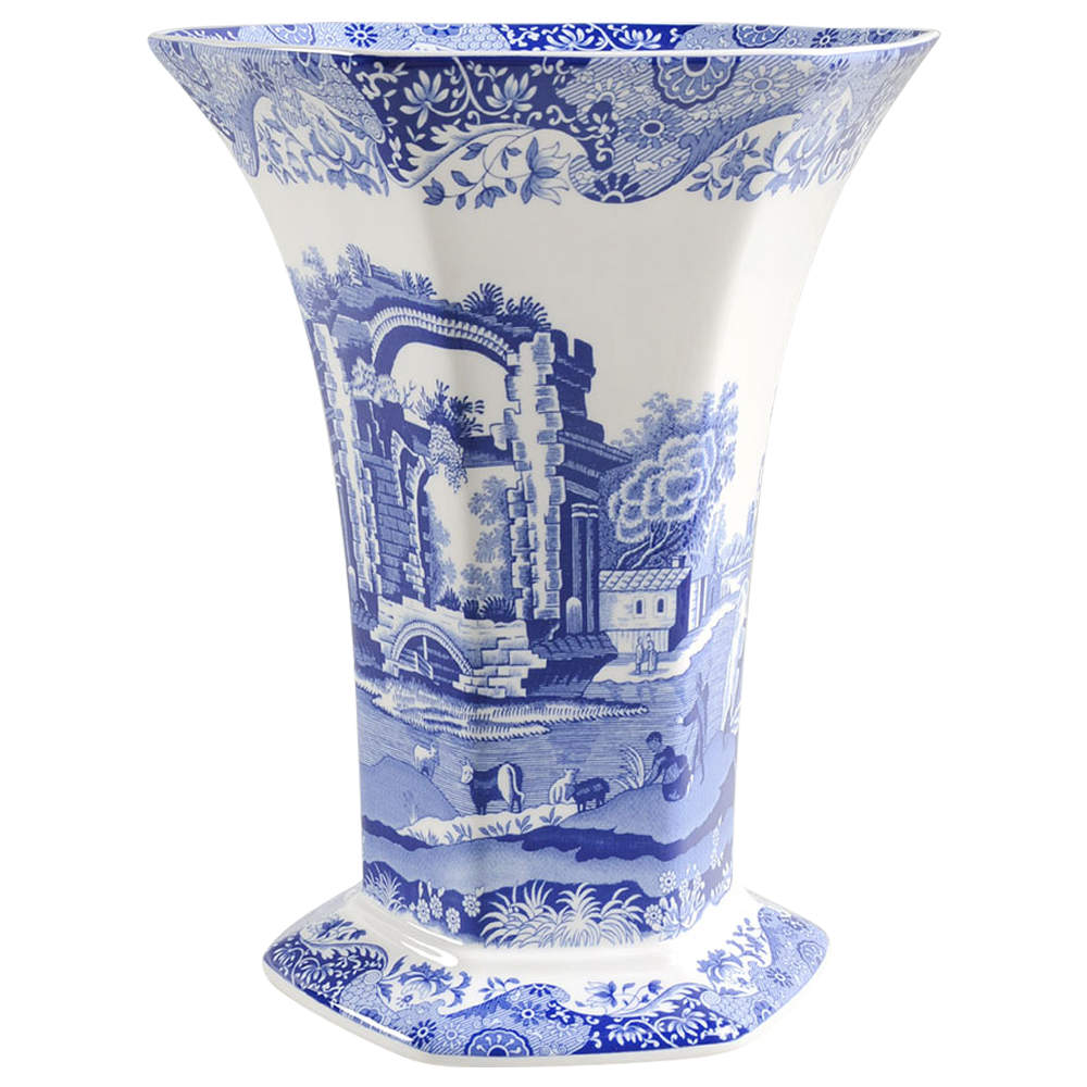 Blue Italian 10" Hexagonal Footed Vase by Spode-1