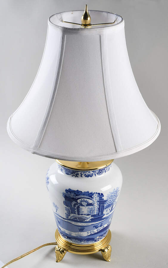 Blue Italian Electric Cookie Jar Lamp & Shade by Spode-1