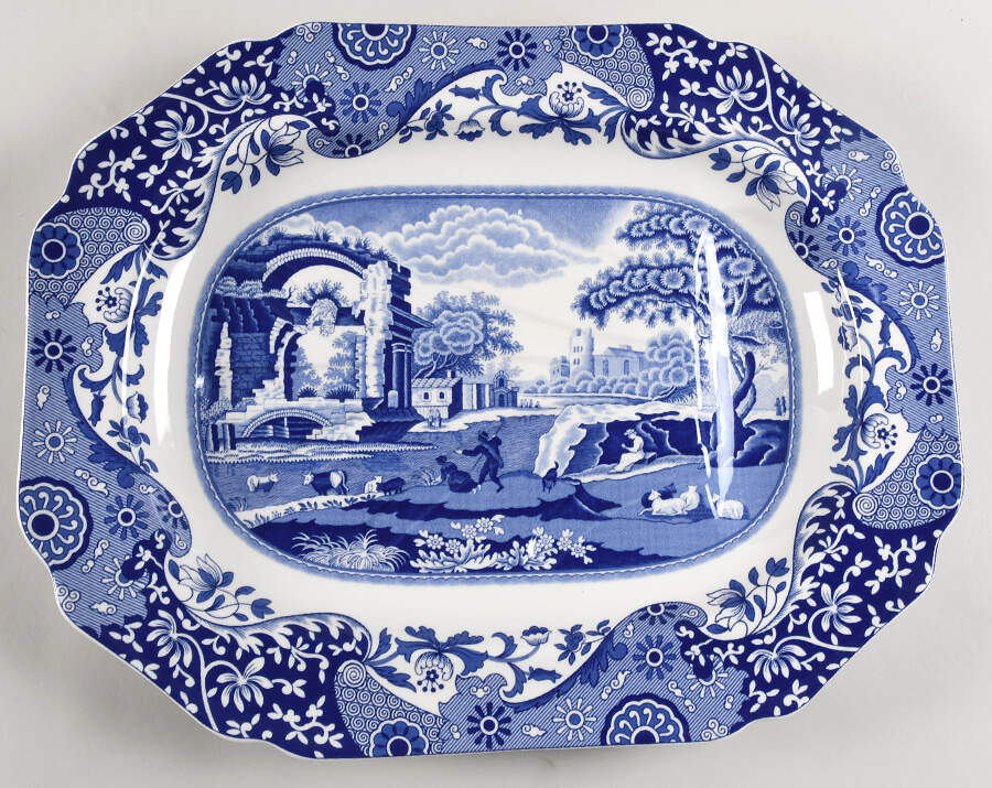 Blue Italian 18" 200th Anniversary Oval Serving Platter by Spode-1