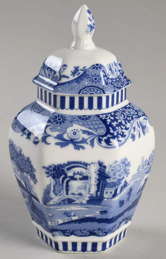 Blue Italian Mini Hexagonal Vase with Lid by Spode-1