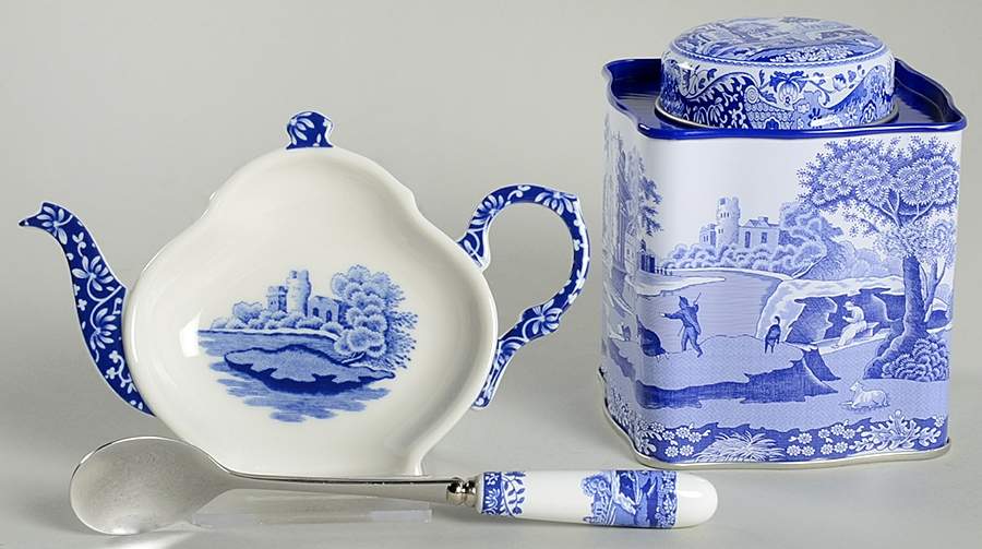Blue Italian (3 Pc) Tea Set (Tin Tea Caddy,Spoon &Spoon Holder by Spode-1