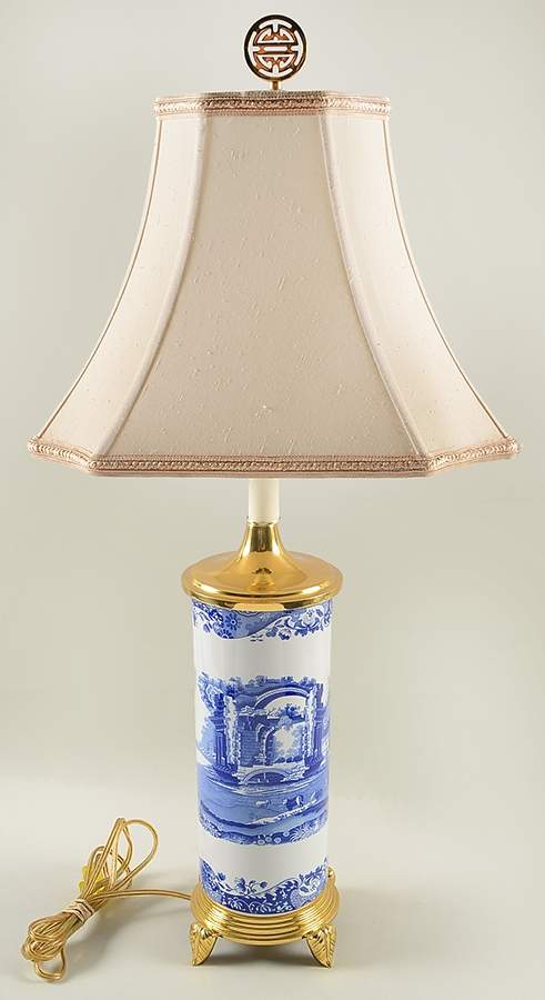 Blue Italian 27" Electric Lamp & Shade by Spode-1