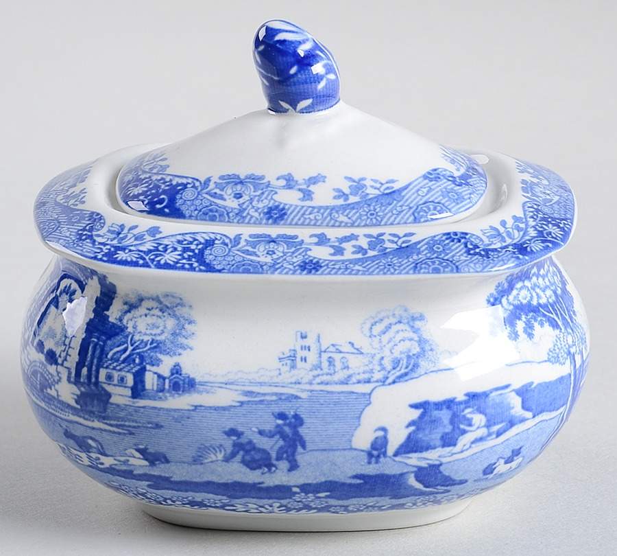 Blue Italian Mini Sugar Bowl & Lid by Spode-1