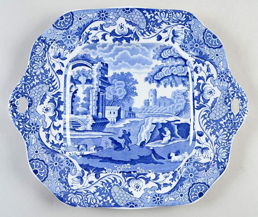 Blue Italian Square Handled Cake Plate by Spode-1