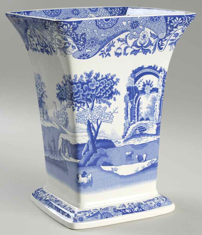 Blue Italian 8" Square Vase by Spode-1