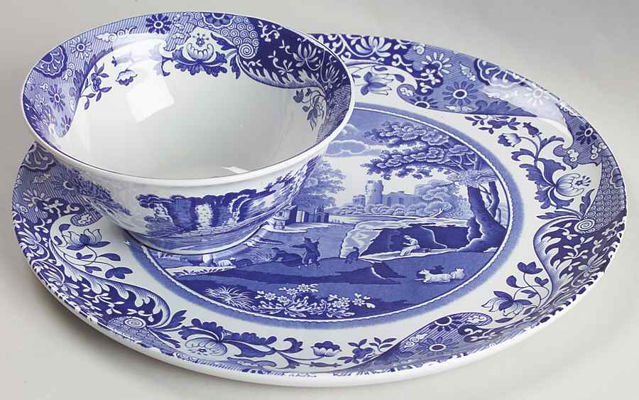 Blue Italian Bowl & Sandwich Plate Set by Spode-1