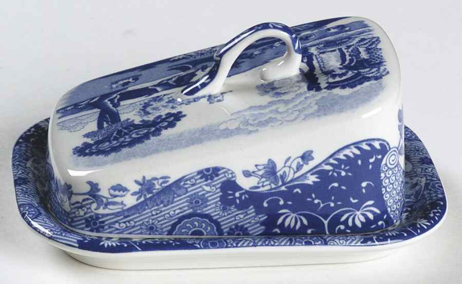Blue Italian Mini Cheese Dish with Lid (Wedge) by Spode-1
