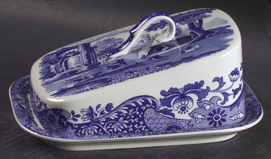 Blue Italian Cheese Dish with Lid (Wedge) by Spode-1