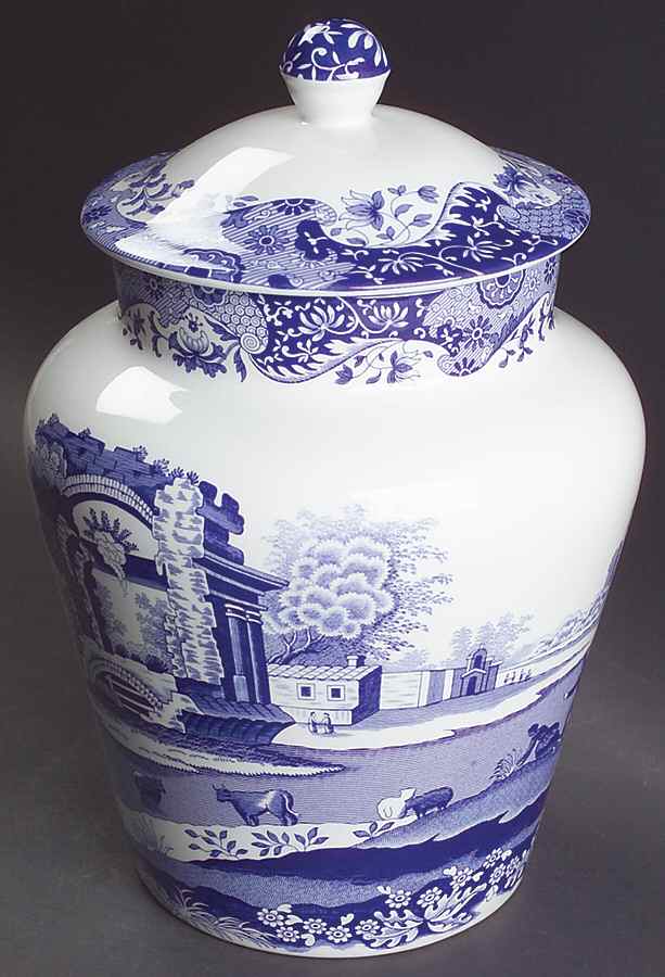 Blue Italian Cookie Jar & Lid by Spode-1