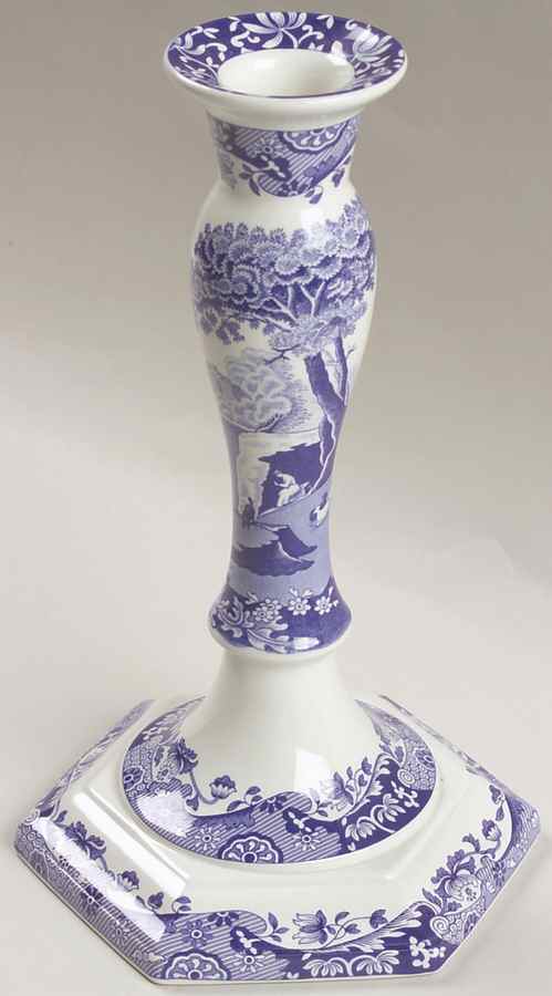 Blue Italian 9" Tall Candlestick by Spode-1
