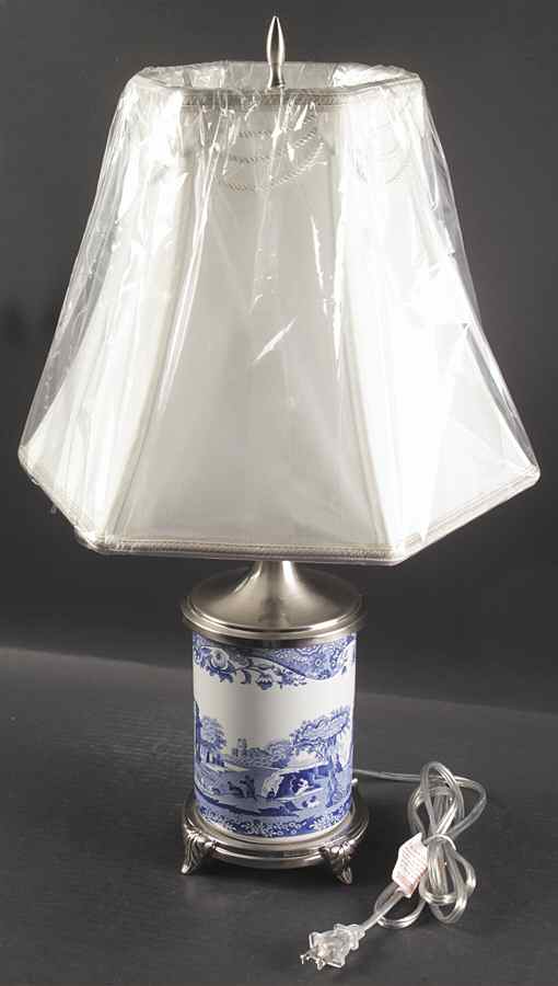 Blue Italian Electric Canister Lamp & Shade by Spode-1